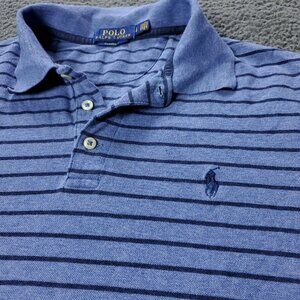 Polo Ralph Lauren Shirt Mens Size L Large Blue Striped Cotton Short Sleeve